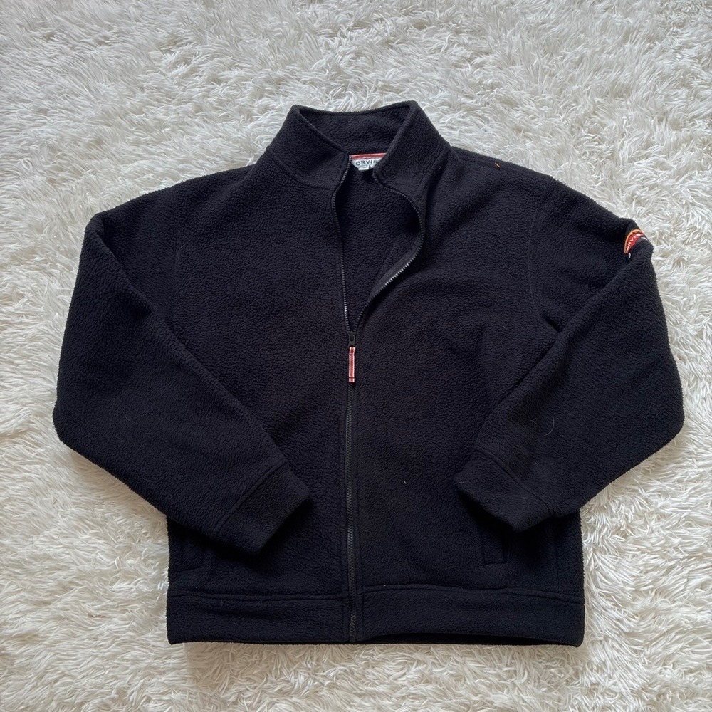 Orvis Classic Collection Full Zip Fleece Jacket Black Sherpa Mock Neck Patch L